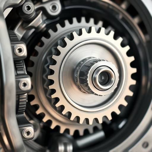 Close-up view of transmission gears being expertly inspected.